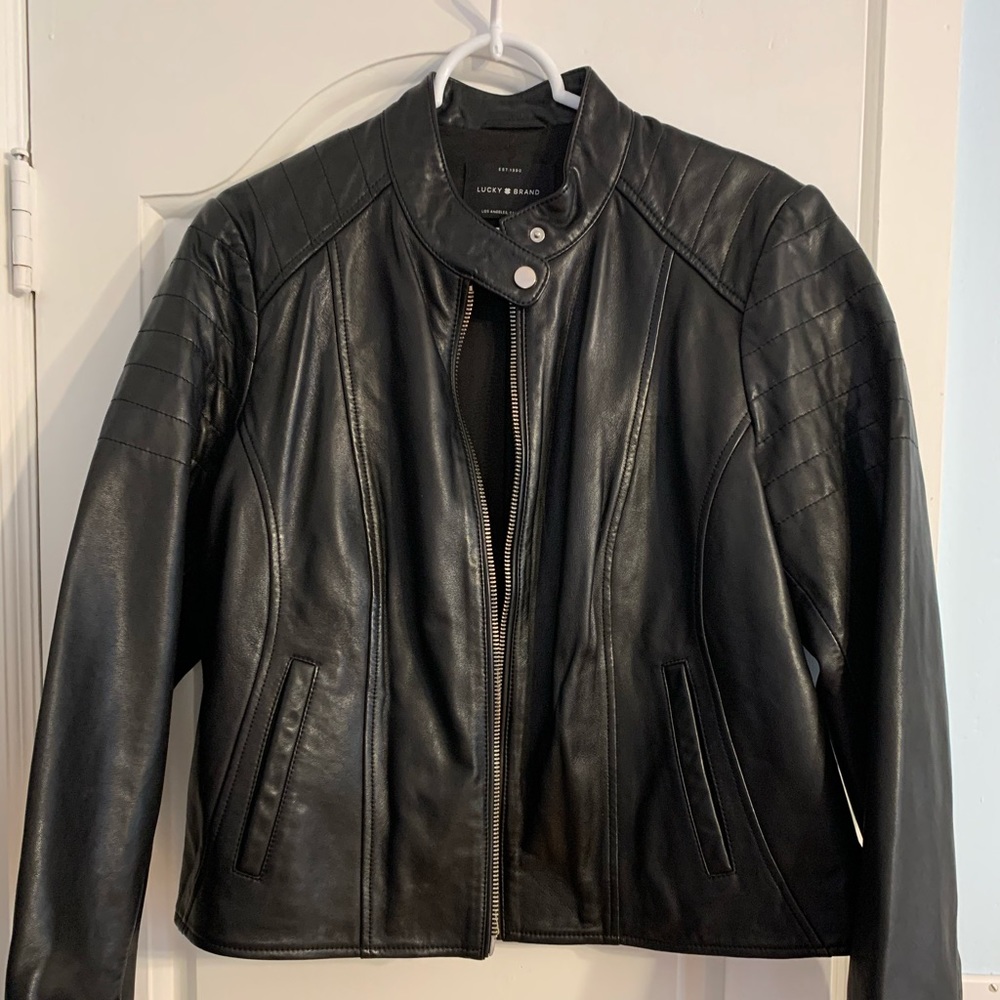 Lucky brand real leather jacket. WORN ONCE!!